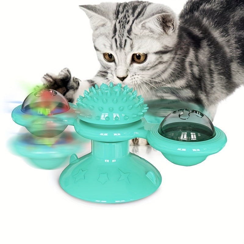 Interactive Windmill Cat Toy – Rotating Spinner with Catnip & Suction Base