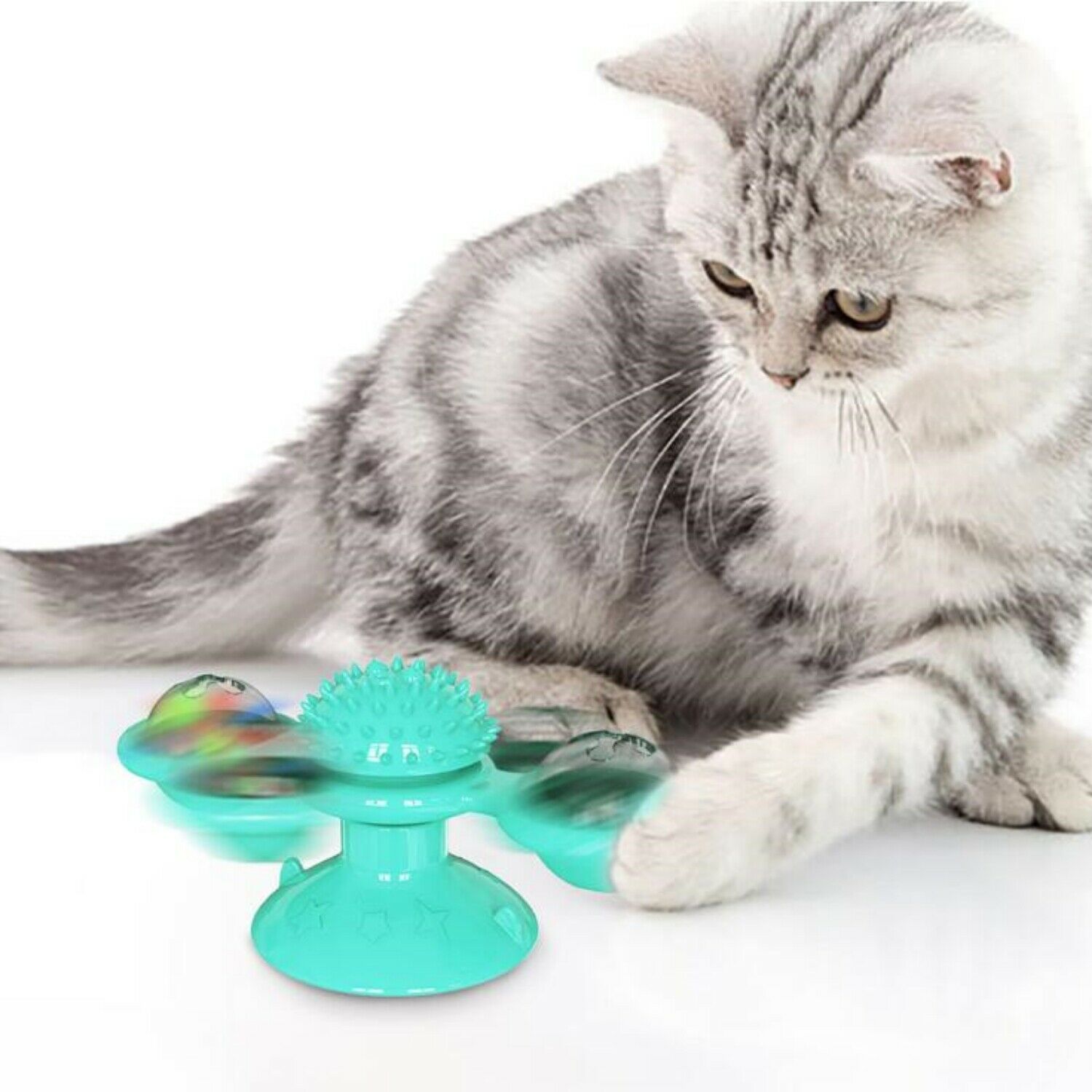 Interactive Windmill Cat Toy – Rotating Spinner with Catnip & Suction Base