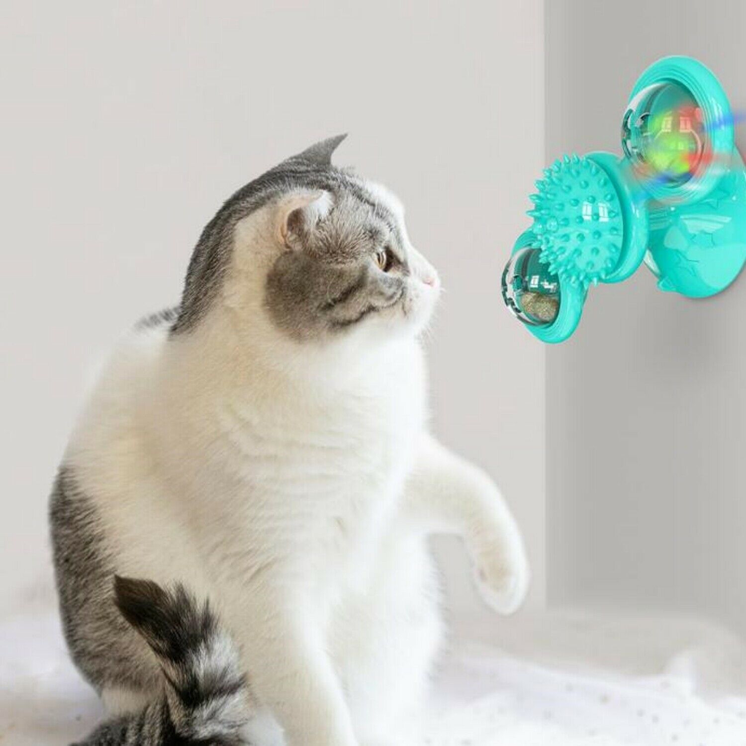 Interactive Windmill Cat Toy – Rotating Spinner with Catnip & Suction Base