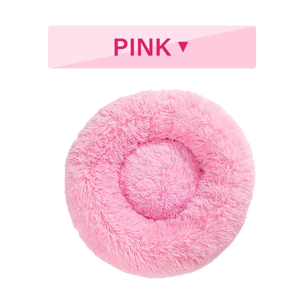 Fluffy Donut Dog Bed – Calming Plush Nest for Pets