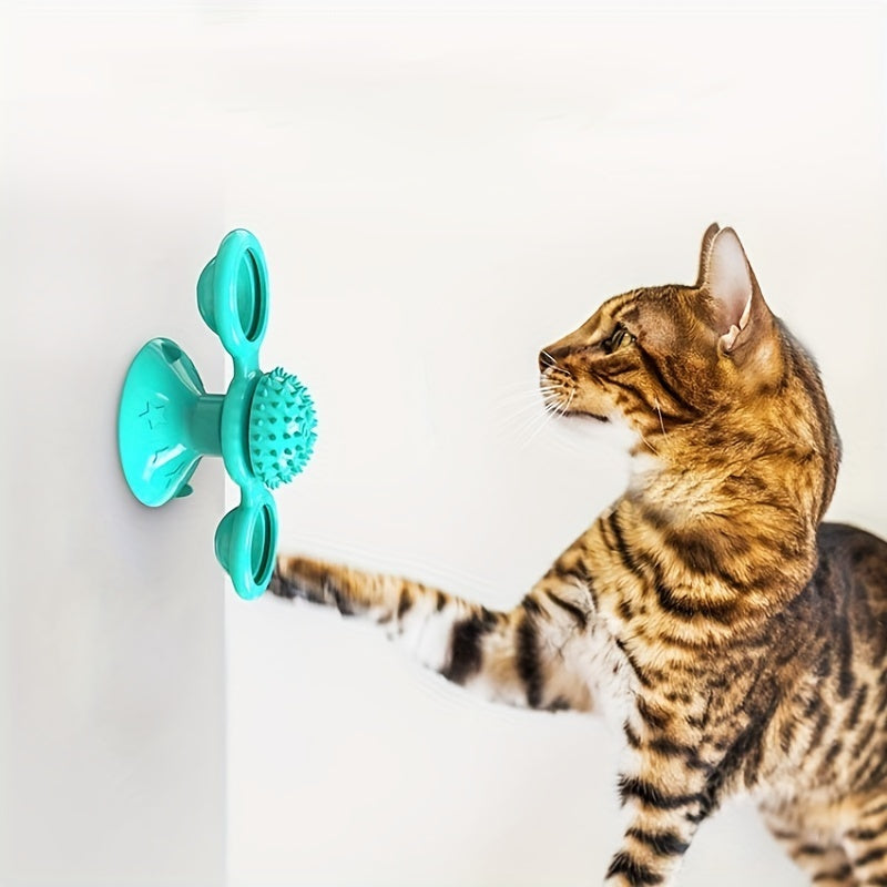 Interactive Windmill Cat Toy – Rotating Spinner with Catnip & Suction Base