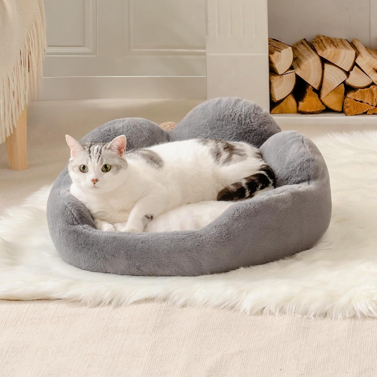MEWOOFUN Fluffy Flower Pet Bed