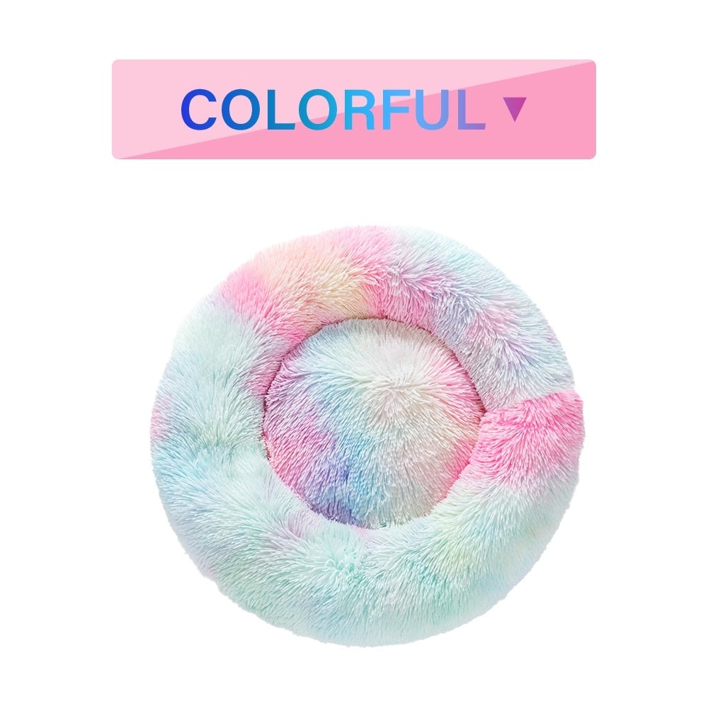 Fluffy Donut Dog Bed – Calming Plush Nest for Pets