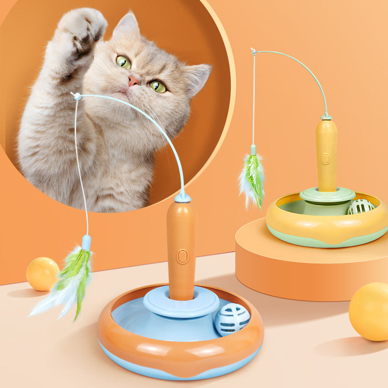 2-in-1 Cat Turntable Toy – Feather Spinner for Self-Play