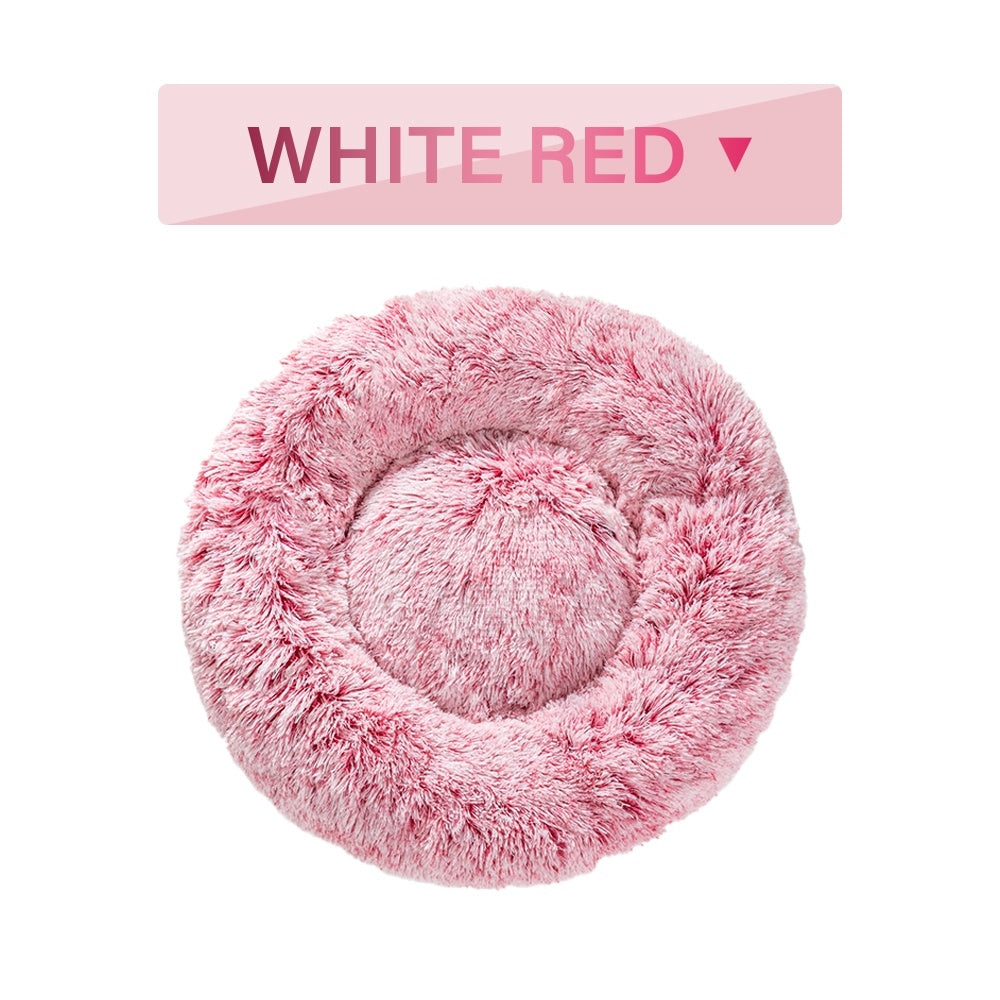 Fluffy Donut Dog Bed – Calming Plush Nest for Pets