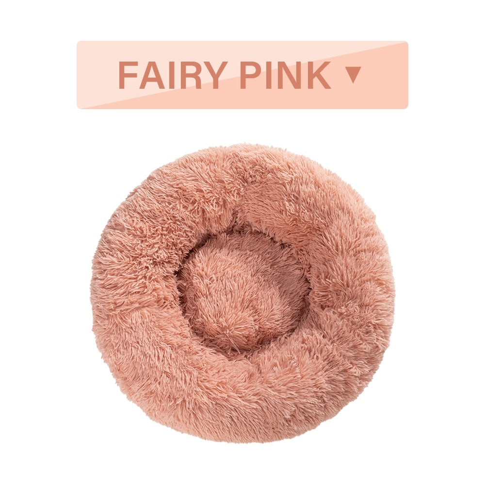 Fluffy Donut Dog Bed – Calming Plush Nest for Pets